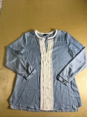 Ann Taylor Light Blue Long-Sleeve Blouse with White Placket size M